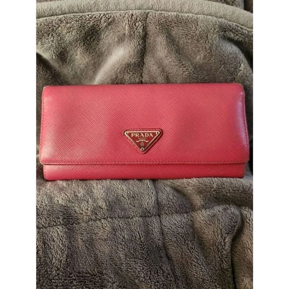 Prada Pink Saffiano Leather Continental Double Snap Long Wallet WITH INSERT AND